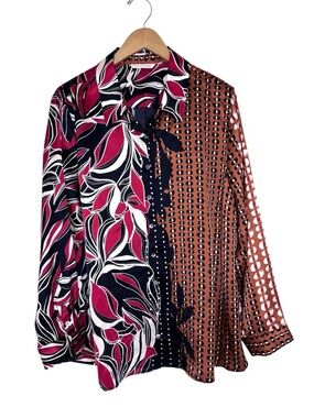 Soft Surroundings Silk Blouse Artsy Print 2X